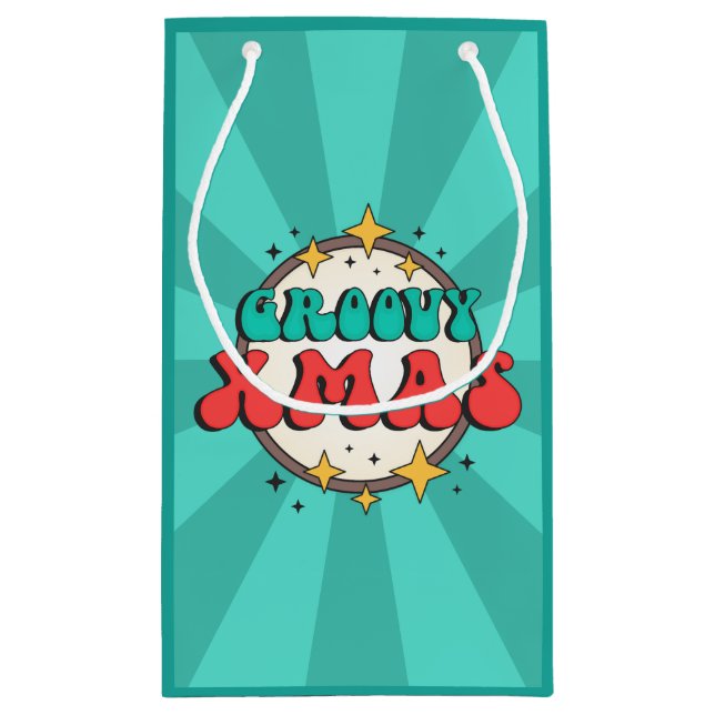 Sacola Para Presentes Pequena Sinal de texto do Groovy xmas retro groovy (Verso)