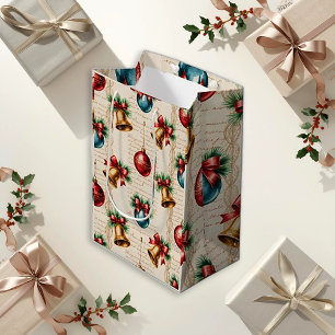 Sacola Para Presentes Pequena Sino de Ouro Festivo Natal