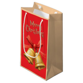 Sacola Para Presentes Pequena Sinos de Natal Elegantes Arte Vermelho de Férias