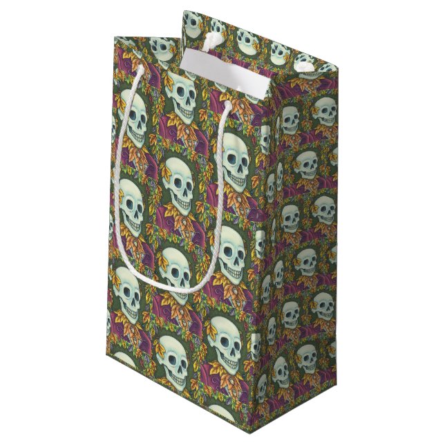SACOLA PARA PRESENTES PEQUENA SKELETON GOTIC GENTLEMAN SKULL HALLOWEEN GIFT BAG (Verso inclinado)