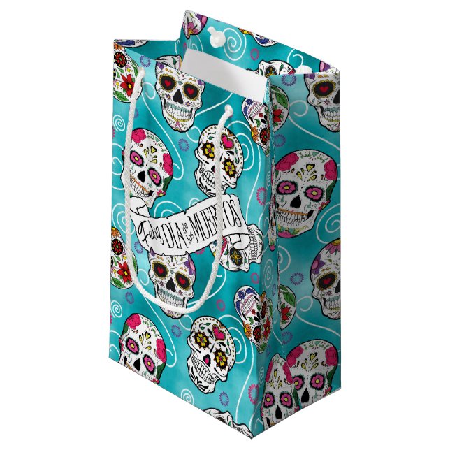 Sacola Para Presentes Pequena Skulls and Swirls Turquoise ID725 (Frente inclinada)