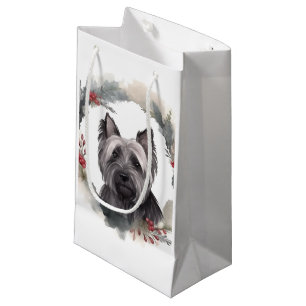 Sacola Para Presentes Pequena Skye Terrier Christmas Wreath Festivo Pup