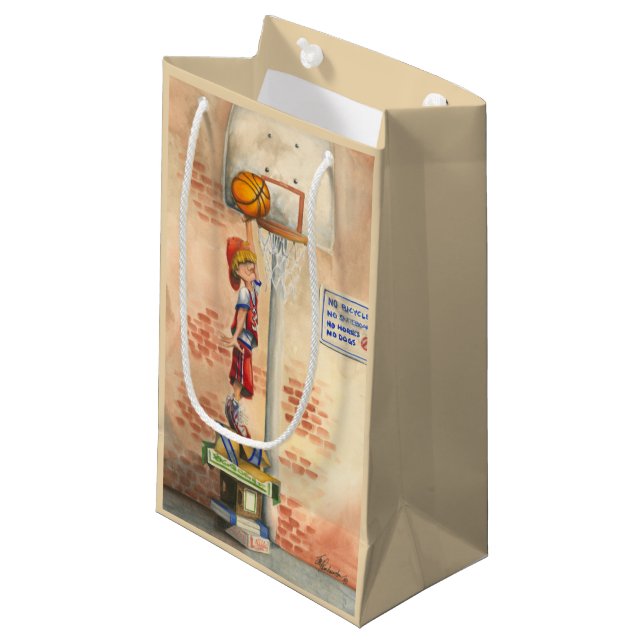 Sacola Para Presentes Pequena Slam Dunk no basquetebol de Jay Throckmorton (Frente inclinada)