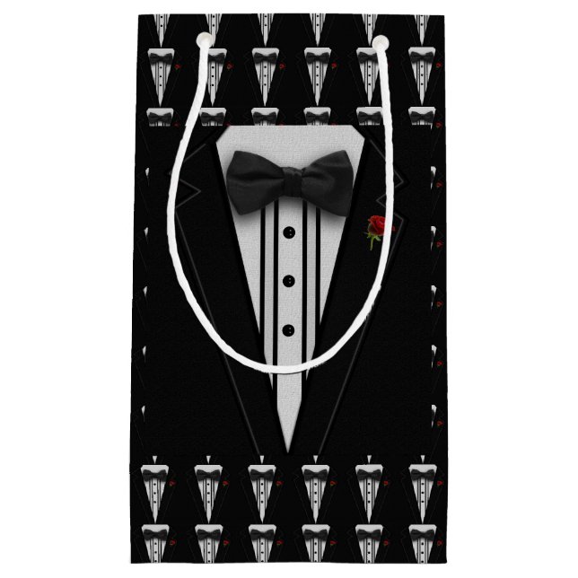 Sacola Para Presentes Pequena Smoking preto com laço (Frente)