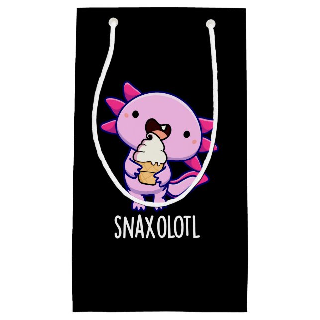 Sacola Para Presentes Pequena Snaxolotl Funny Axolotl Pun Dark BG (Frente)