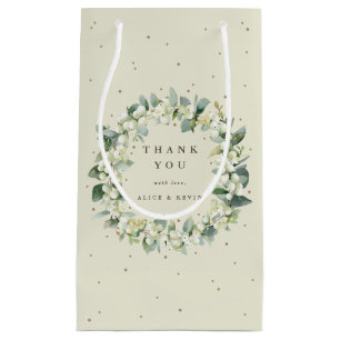 Sacola Para Presentes Pequena Snowberry+Eucalipto Natal/Férias Obrigado