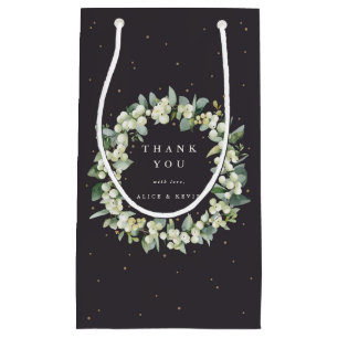 Sacola Para Presentes Pequena Snowberry+Eucalyptus Natal/Férias Obrigado