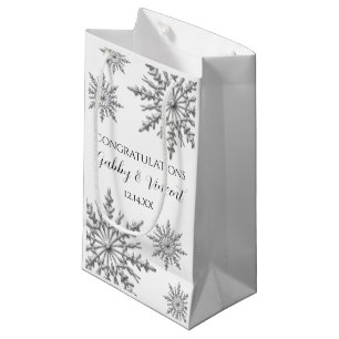 Sacola Para Presentes Pequena Snowflakes Winter Wedding Congratulations