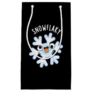 Sacola Para Presentes Pequena Snowflaky Funny Snow Flake Pun Dark BG