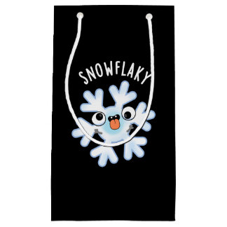 Sacola Para Presentes Pequena Snowflaky Funny Snow Flake Pun Dark BG