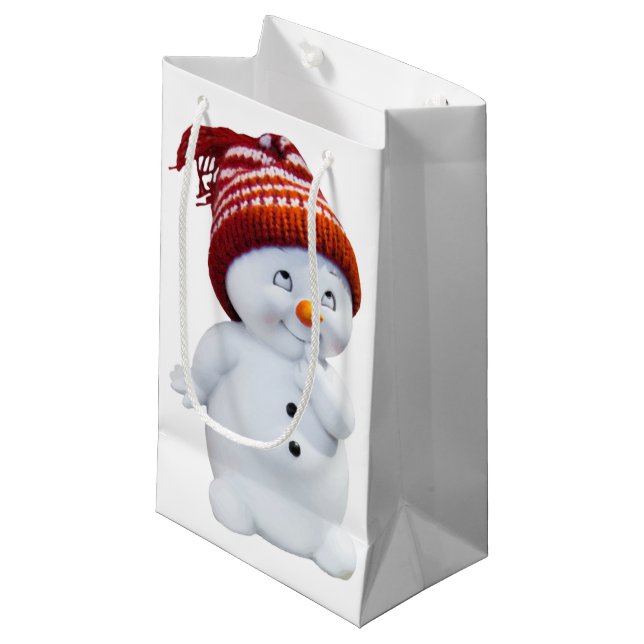 SACOLA PARA PRESENTES PEQUENA SNOWMAN BONITO (Frente inclinada)