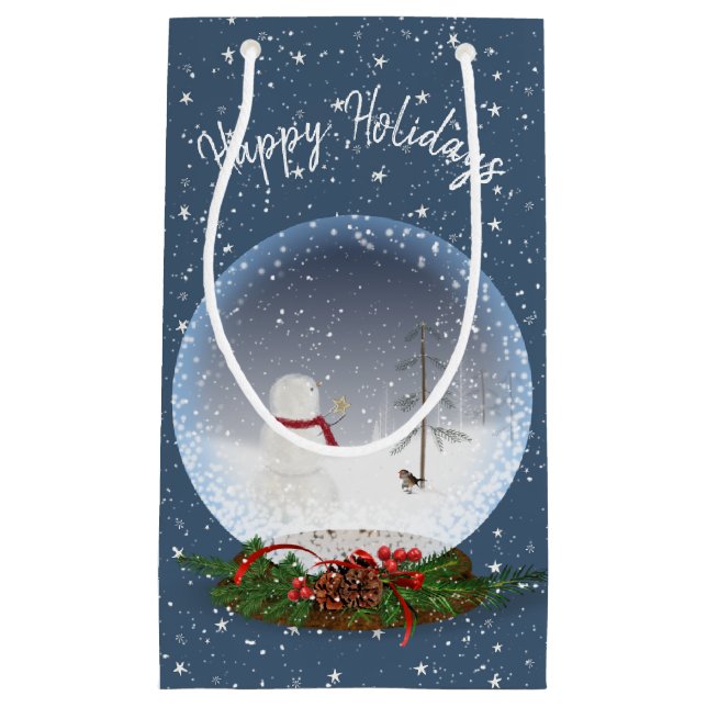 Sacola Para Presentes Pequena Snowman No Globo De Neve De Natal (Frente)