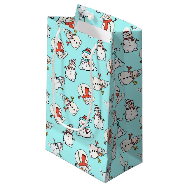 Sacola Para Presentes Pequena Snowman Turquoise (Frente inclinada)