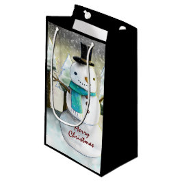 Sacola Para Presentes Pequena Snowman Whimsical no Desenho de Natal