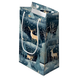 Sacola Para Presentes Pequena Snowy Night Deer Field