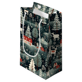 Sacola Para Presentes Pequena Snowy Winter Farmhouse 