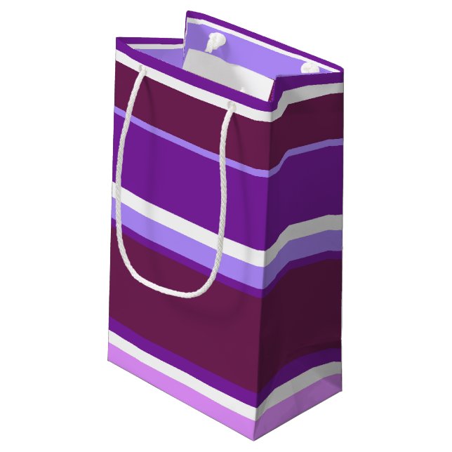 Sacola Para Presentes Pequena Sombras de listras roxas (Verso inclinado)