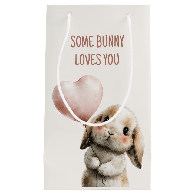 Sacola Para Presentes Pequena Some Bunny Loves You with Heart Balloon (Frente)