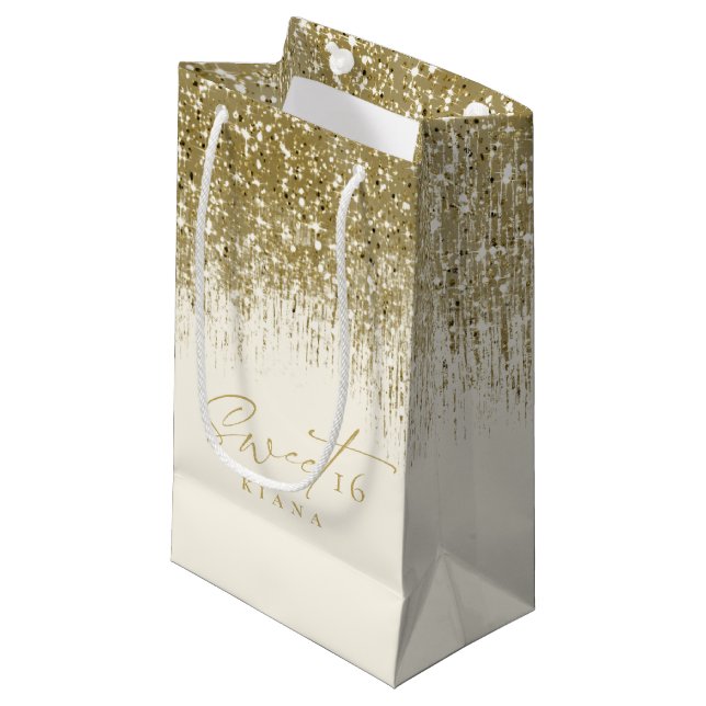 Sacola Para Presentes Pequena Sparkles Sweet Six Dourado ID912 (Frente inclinada)