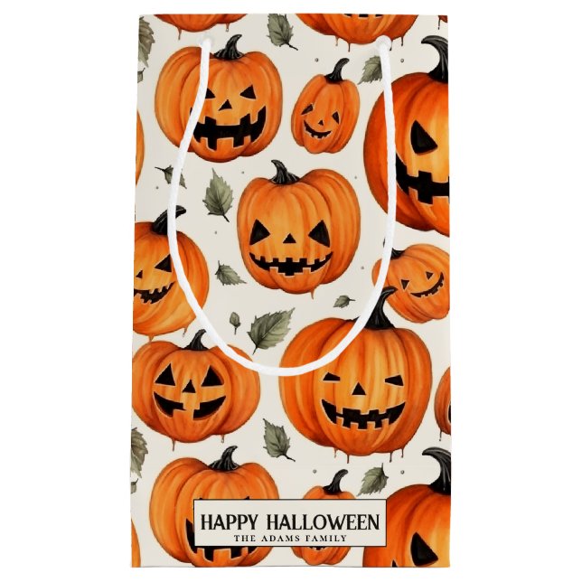 Sacola Para Presentes Pequena "Spookie", "Pumpkins" e "Fall Leaves Halloween" (Frente)