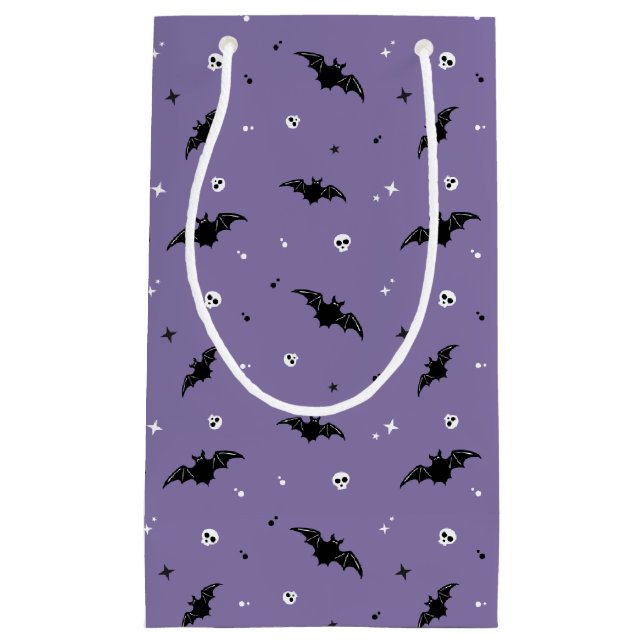Sacola Para Presentes Pequena Spooky Bat & Skulls Padrão Halloween Gift Bag (Frente)