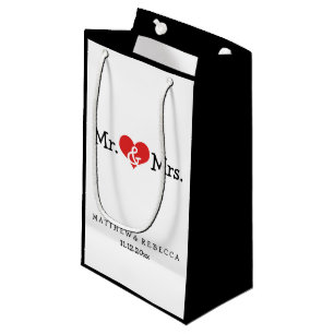 Sacola Para Presentes Pequena Sr. e Sra. Vermelho Coração Casamento Personaliz
