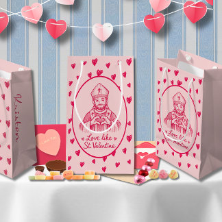 Sacola Para Presentes Pequena St Valentine Catholic Pink Heart Sketch Artwork