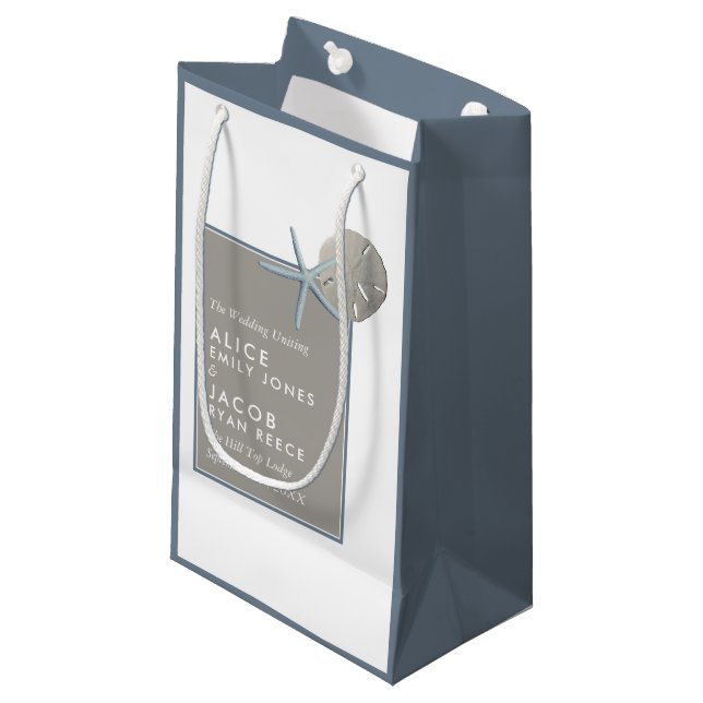 Sacola Para Presentes Pequena Starfish e Sand Dollar - Casamento de Praia (Frente inclinada)