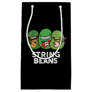 Sacola Para Presentes Pequena String Beans Piada Engraçada de Legume Fundo Escur