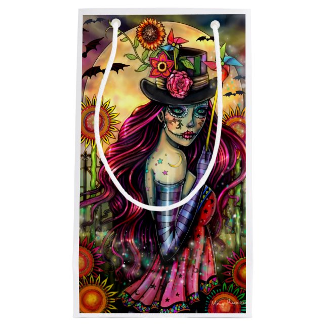Sacola Para Presentes Pequena Sugar Skull Girl Fantasy Halloween Art (Frente)