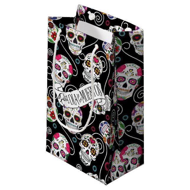 Sacola Para Presentes Pequena Sugar Skulls and Swirls Black ID725 (Frente inclinada)