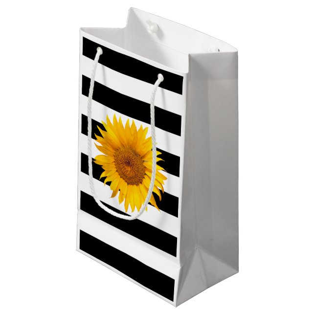 Sacola Para Presentes Pequena Sunflower Modern Black & White Strips (Frente inclinada)