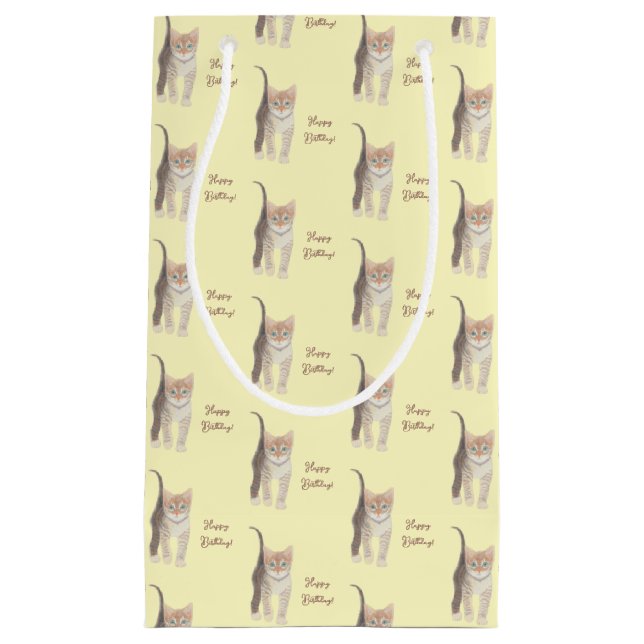 Sacola Para Presentes Pequena Tabby Kitten Personalizável (Frente)