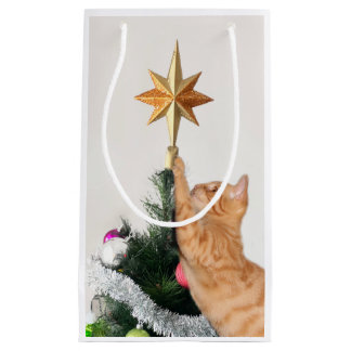 Sacola Para Presentes Pequena Tábua laranja e estrela de Natal