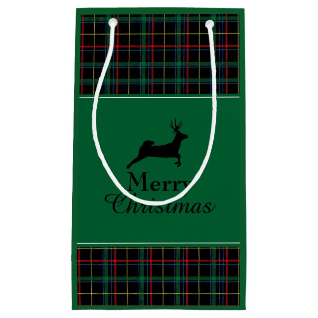 Sacola Para Presentes Pequena Tartan e Reindeer Natal (Frente)