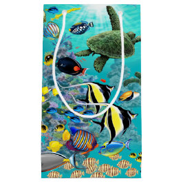 Sacola Para Presentes Pequena Tartaruga de mar tropical havaiana dos peixes da