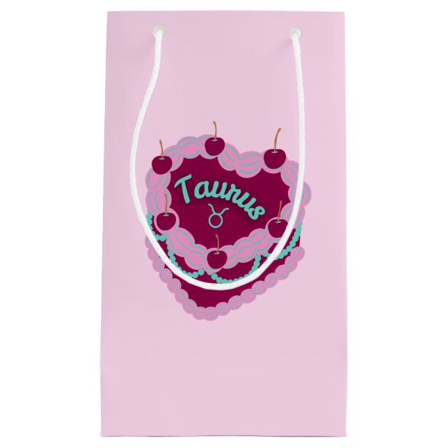 Sacola Para Presentes Pequena Taurus Zodiac Pastel Cardíaco Bolo de Aniversário (Frente)