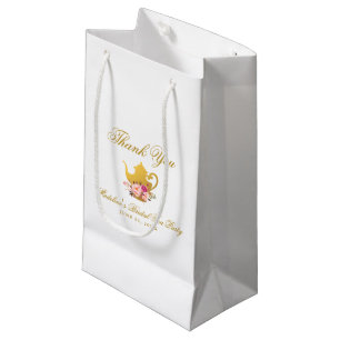 Sacola Para Presentes Pequena Tea party Dourado cor-de-rosa floral do chá de
