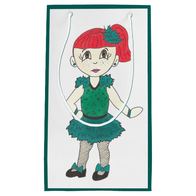 Sacola Para Presentes Pequena Teal Green Tap Dance Girl Considerando Costume Tap (Frente)