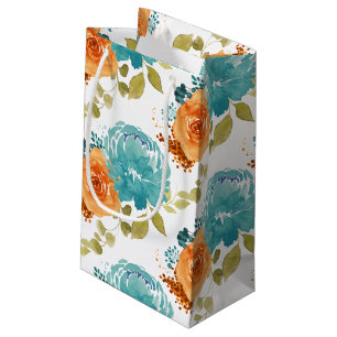 Sacola Para Presentes Pequena Teal Orange Terracotta Boho Floral