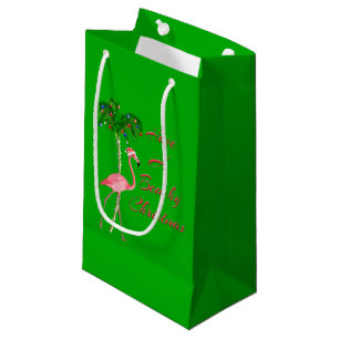 Sacola Para Presentes Pequena Tenha um flamingo Beachy do Natal