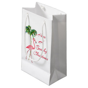 Sacola Para Presentes Pequena Tenha Um Flamingo De Natal De Beachê