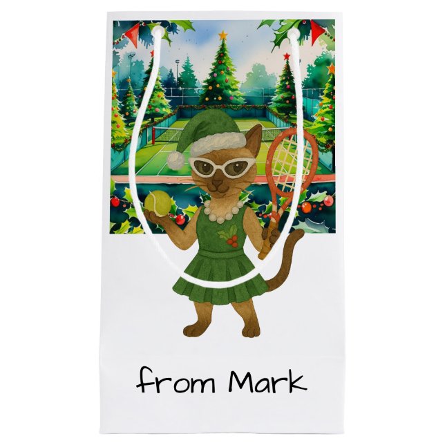 Sacola Para Presentes Pequena Tennis Christmas Themed for Siamese Cat Lovers (Frente)