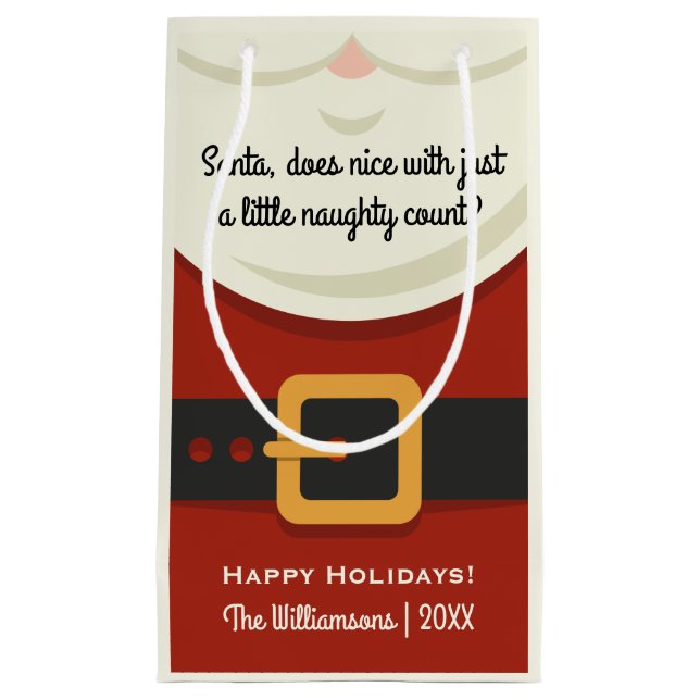 Sacola Para Presentes Pequena Terno engraçado de Papai Noel do Natal (Frente)