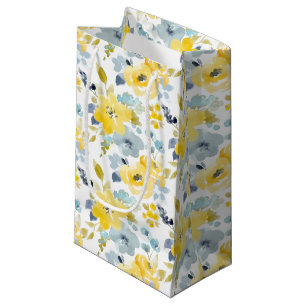 Sacola Para Presentes Pequena Teste padrão amarelo & azul da aguarela