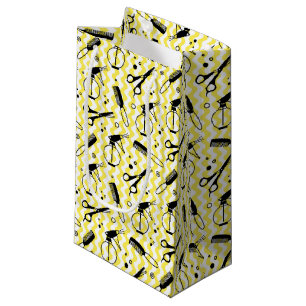 Sacola Para Presentes Pequena Teste padrão amarelo da ferramenta do cabeleireir