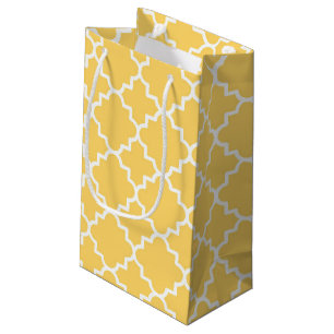 Sacola Para Presentes Pequena Teste padrão amarelo de Quatrefoil