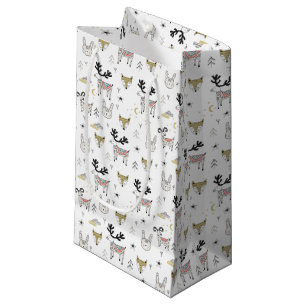 Sacola Para Presentes Pequena Teste padrão animal do Doodle da floresta bonito