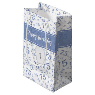 Sacola Para Presentes Pequena Teste padrão azul e branco do 5o aniversário fel