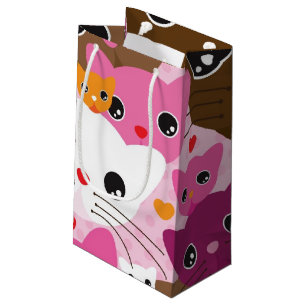 Sacola Para Presentes Pequena teste padrão bonito do fundo do gato do gatinho